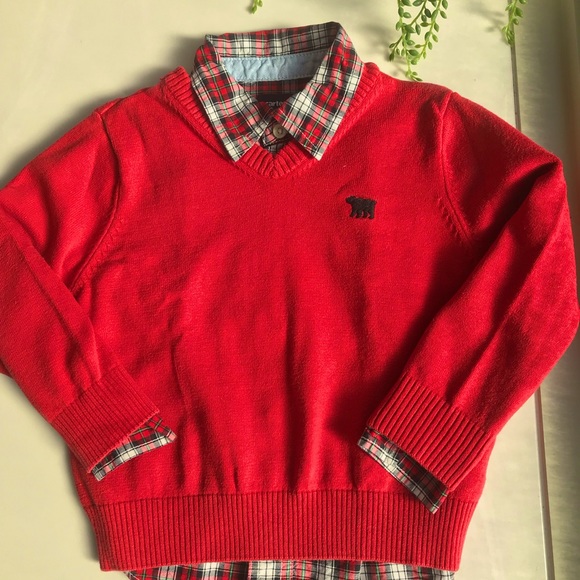 Boys 3T Red Plaid Shirt-Sweater set. - Picture 1 of 13